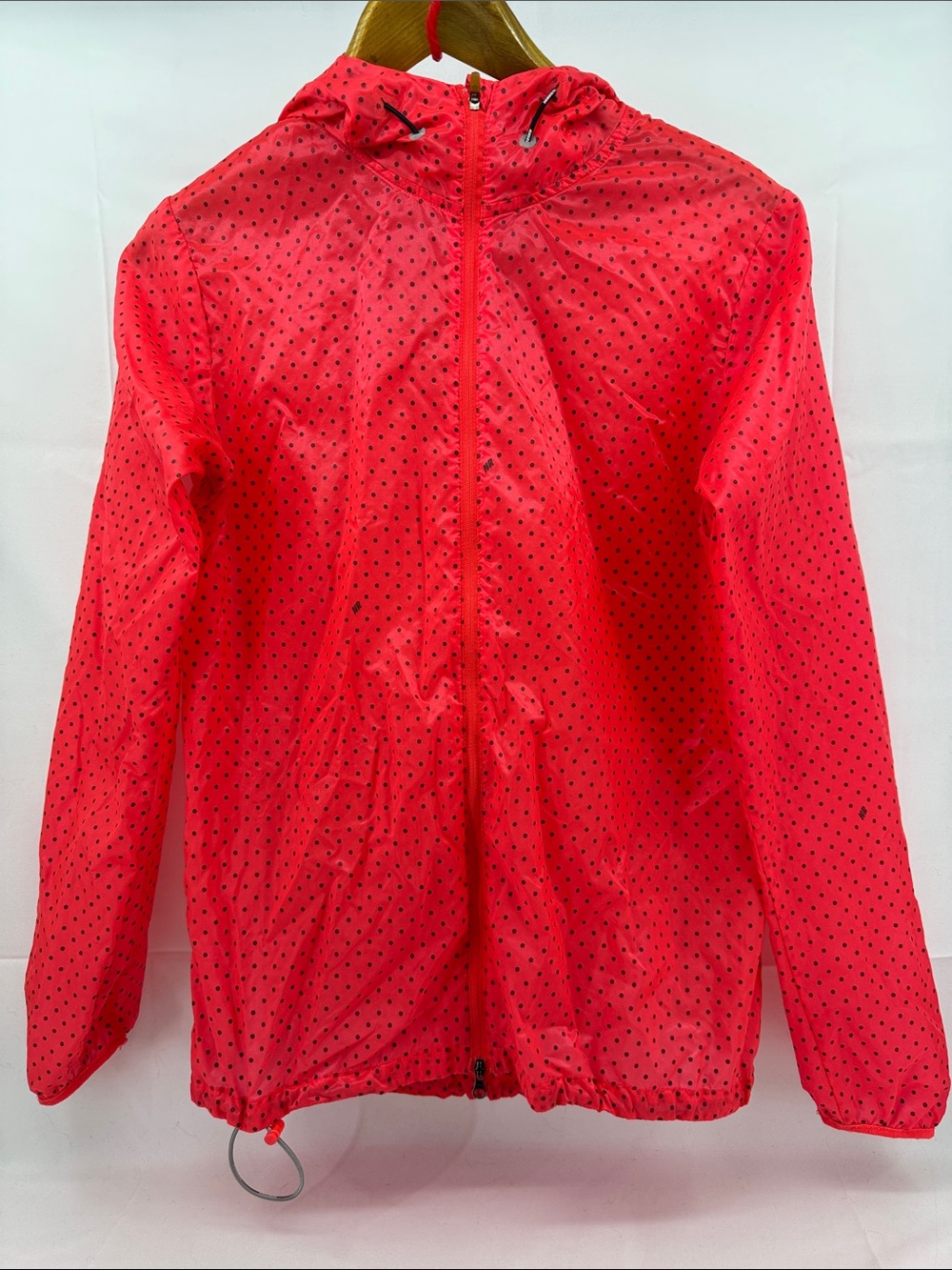 Nike Running Womens Transparent Lightweight Zip Jacket Reddish w/ Black Dots, M
